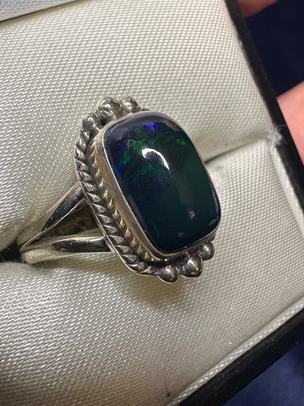 Ring Black Opal Multi-color Flash 925 Sterling Silver Vintage Inspired - Picture 3 of 13